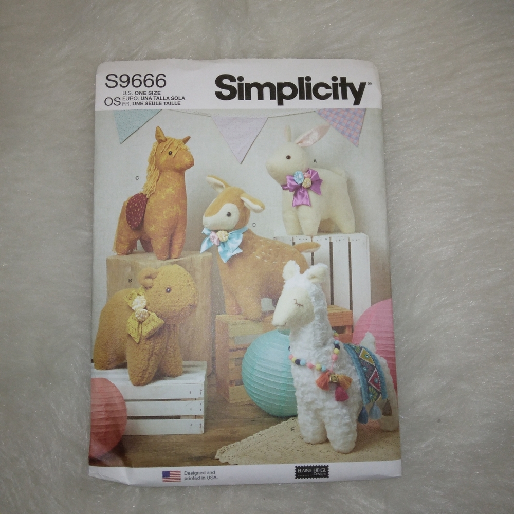 Simplicity 9666 Plush Animal Dolls Bunny Bear Pony Deer Alpaca